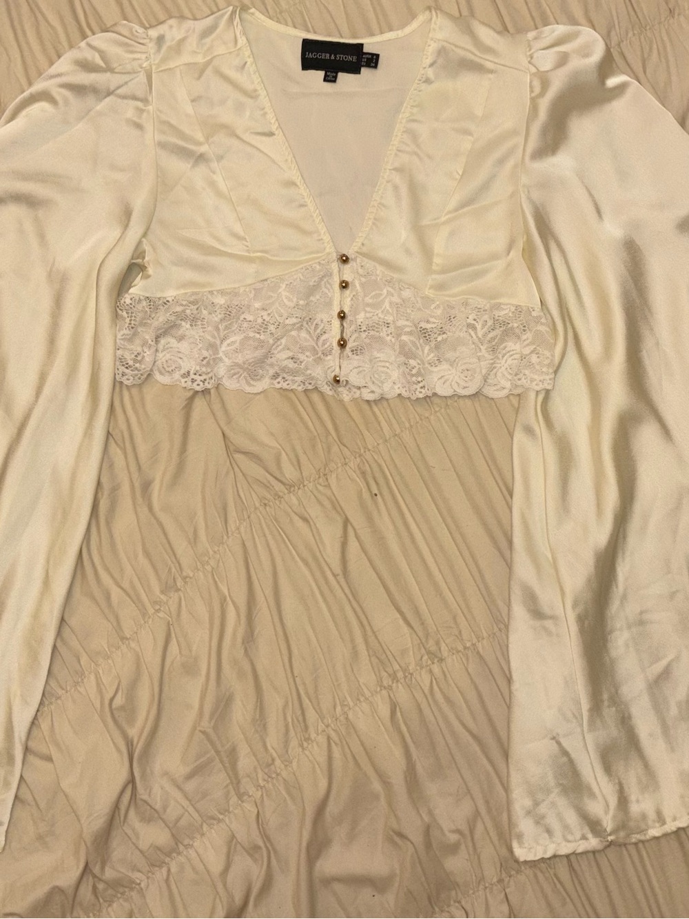 Silk 70s Button Up Cropped Blouse with Flared Sleeves